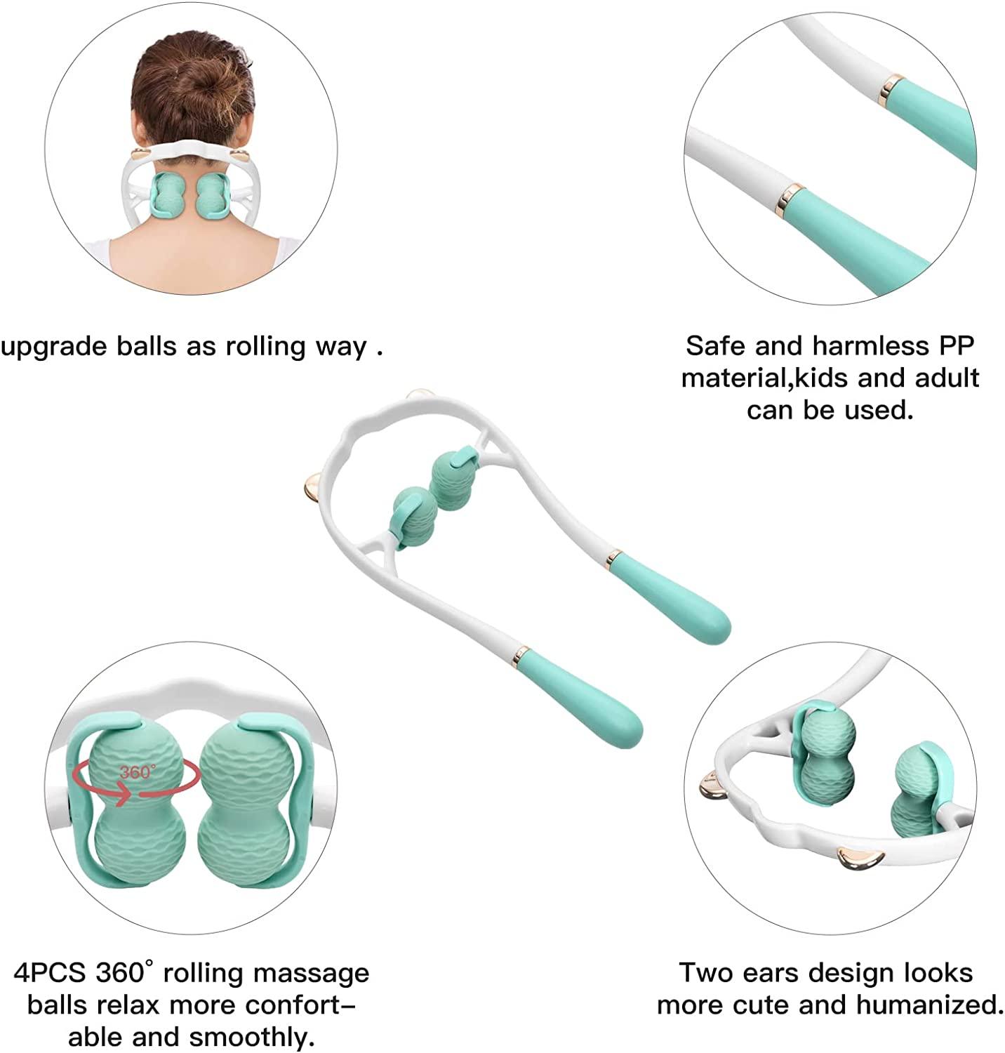 Veewook Upgrade 360° Dual Roller Ball Rolling Manual Neck Massager Tool