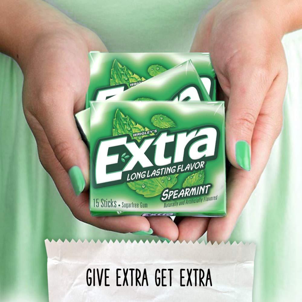 EXTRA Spearmint Sugarfree Chewing Gum 15pc x 10 Pack Fresh Breath & Long Lasting Flavor