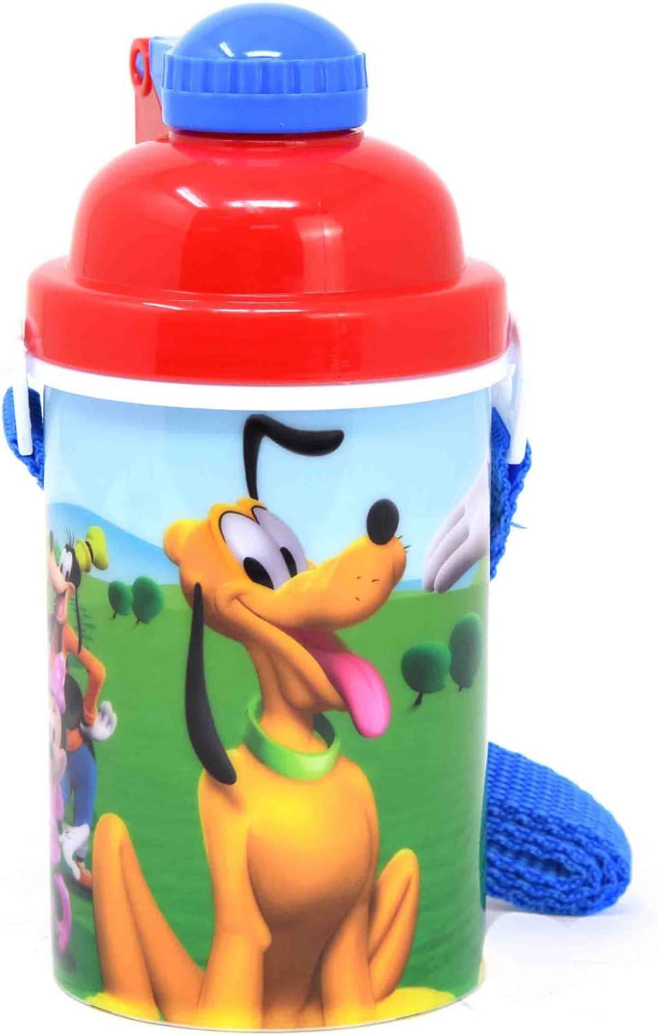 Zak Designs Disney Mickey Mouse One Touch Button Water Bottles with  Reusable Built in Straw Carrying Strap - Safe Approved BPA Free Easy to  Clean for Kids Girls Boys Goodies Home Travel
