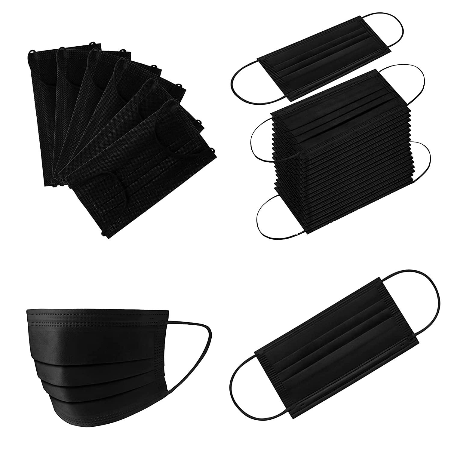 Disposable Face Masks 100PCS Black Face Mask 3 Layer Protection Face