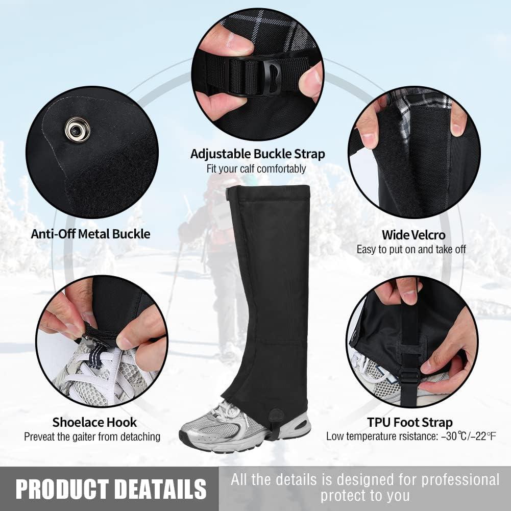 QWORK Outdoor Gaiters Adjustable Waterproof Breathable Leg Protection Gaiter Snow Boots Legging Gaiter For Outdoor Hiking Skiing Climbing (Black