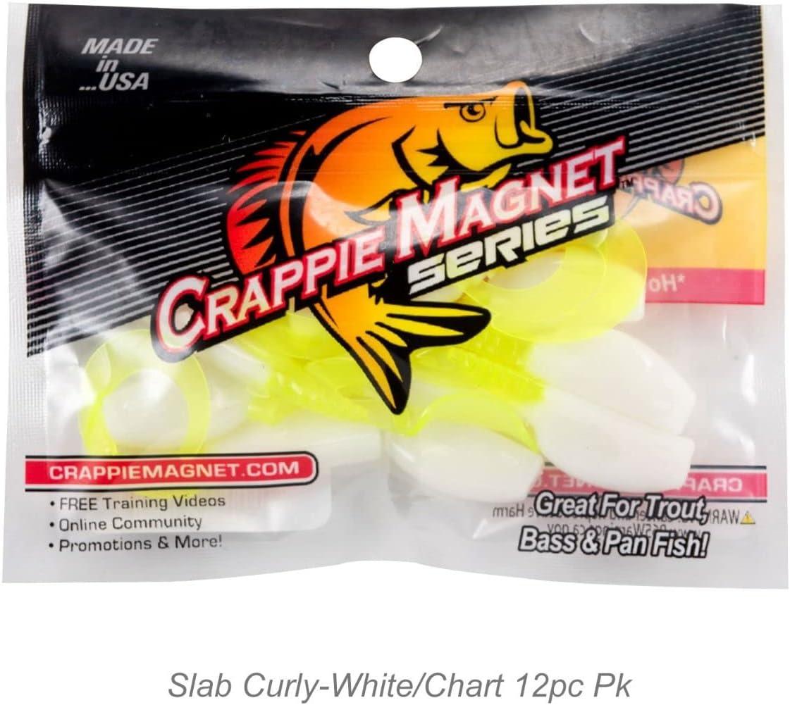 Fin Commander Slab Curly 12-Piece Curly Tail Jig Pack White/Chartreuse