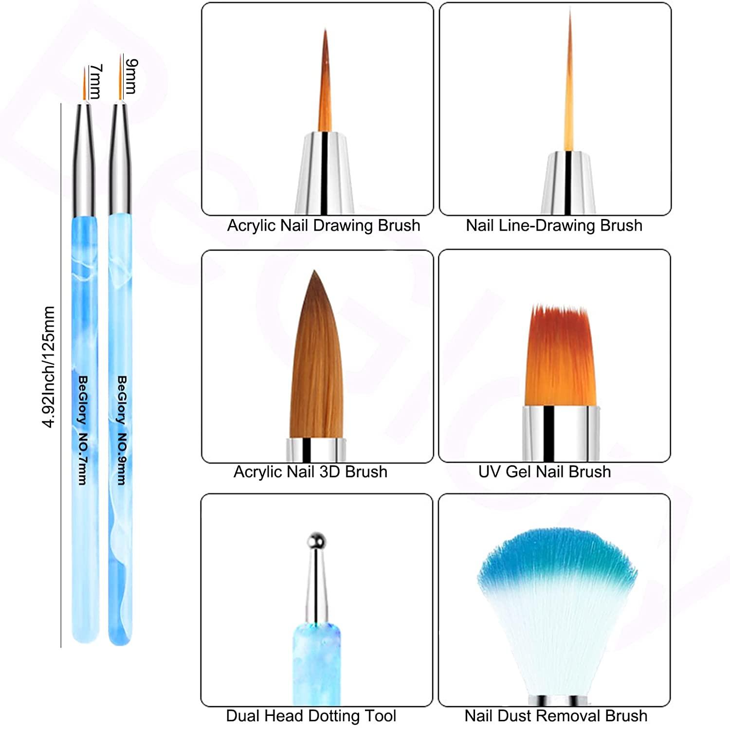BeGlory 21PCS Acrylic Nail Brush Set for Nails, UV Gel Acrylic