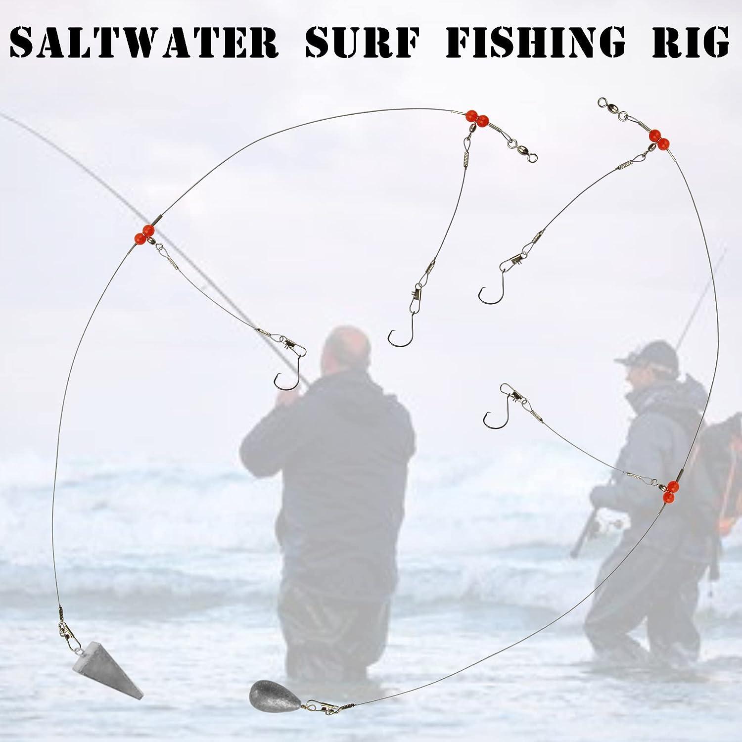 Saltwater Surf Fishing Tackle Kit - Saltwater Fishing Rig Include Fishing  Wire Leader Pyramid Sinker Weight Bass Casting Sinker for Surf Fishing  Silver + Circle Hooks