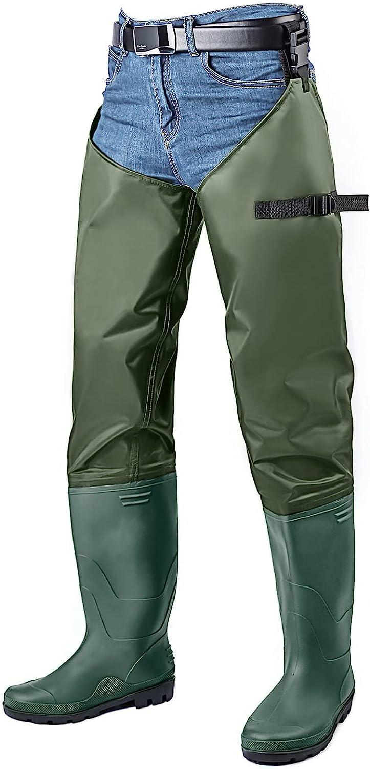 FISHINGSIR Hip Waders Waterproof Hip Boots for Men and Women with Boots  Lightweight Bootfoot Cleated 2-Ply Nylon/PVC Fishing Hip Wader Brown &  Green Green M7/W9