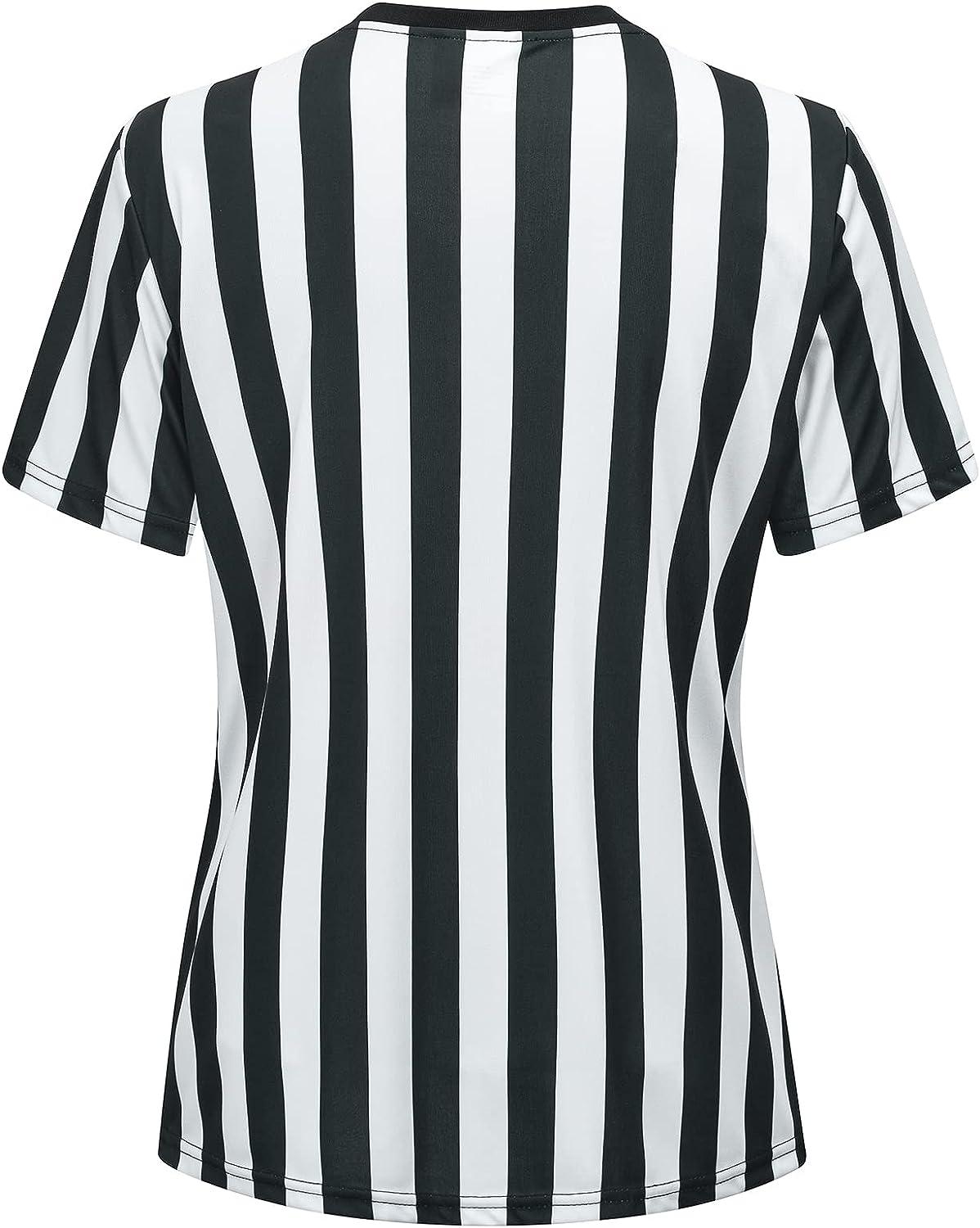 Thapower Women's Official Referee Shirt Black & White Stripe Ref Umpire Jersey Short Sleeve for Basketball Football Hockey