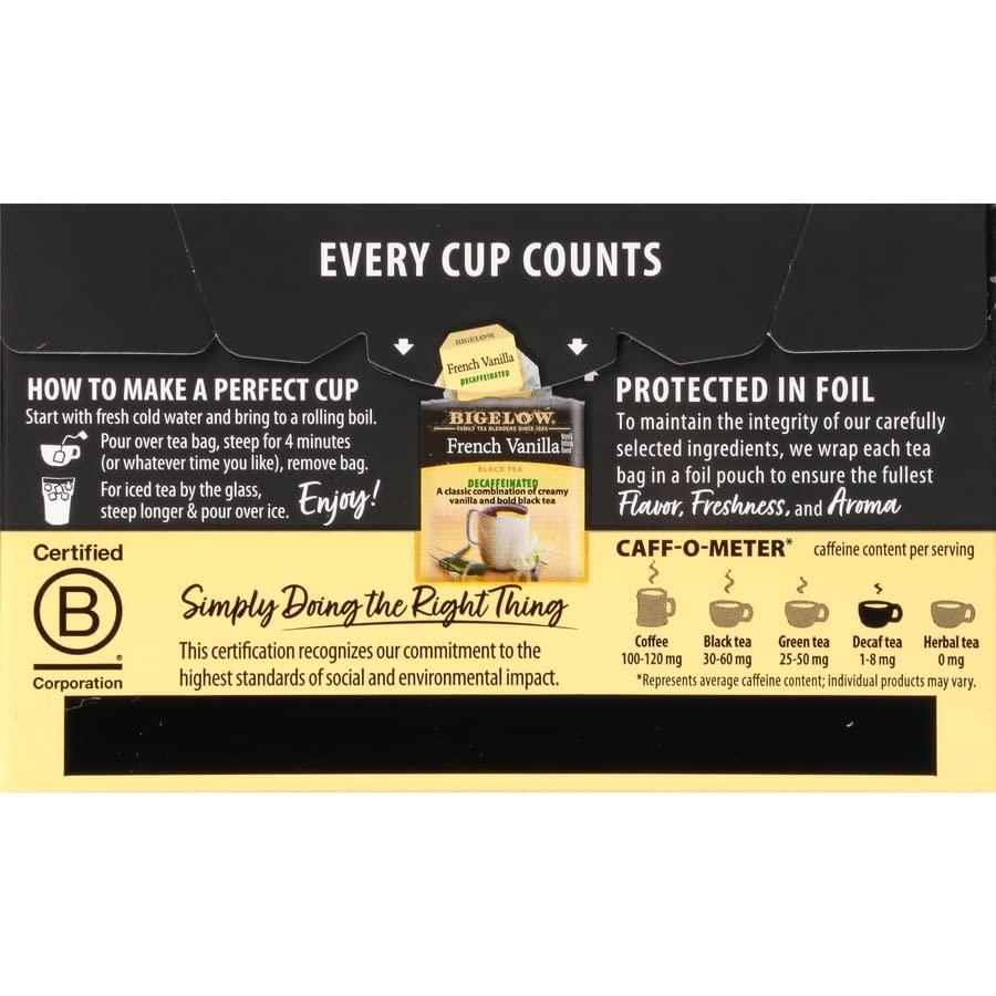 Bigelow Decaffeinated French Vanilla Black Tea, 20 Count, (Pack of 6