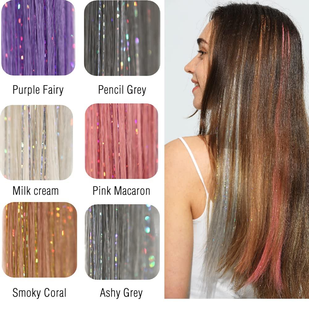 Twinkle Sparkle 6 Pcs Clip in Colored Hair Extensions with Glitter Tinsel  Highlights 22 Long Colorful Hair Extensions Clips for Women Girls Kids  Straight Synthetic Hairpiece Festival Gift Hair Accessories (Pink Macaron