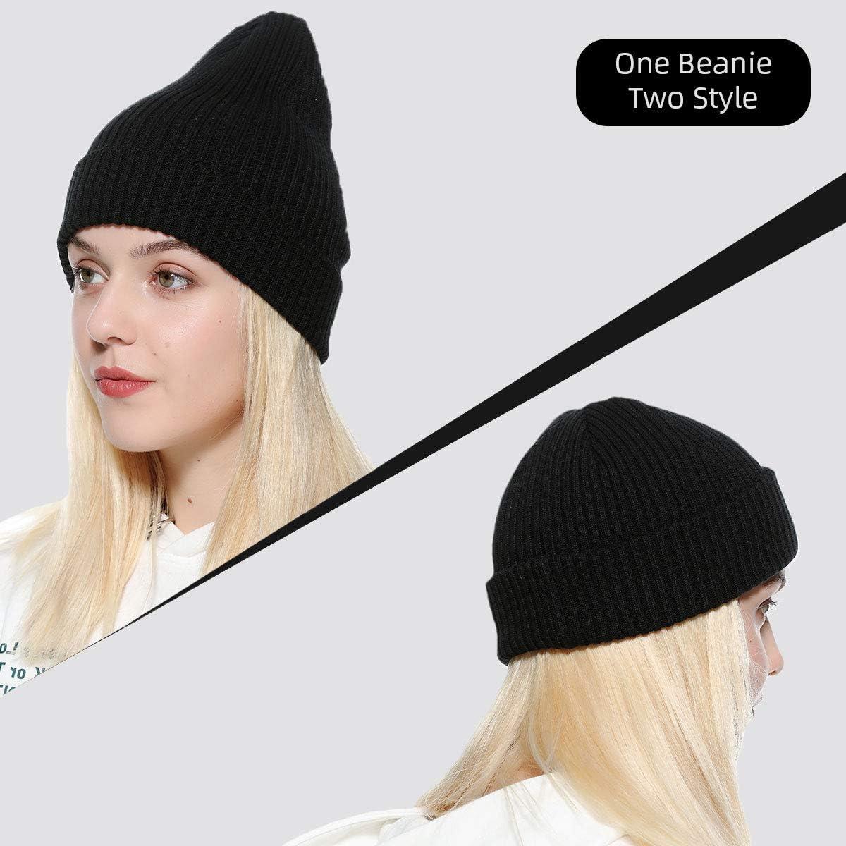 Zowya 2-in-1 Fisherman Beanie and Regular Cuff Knit Hat in Black