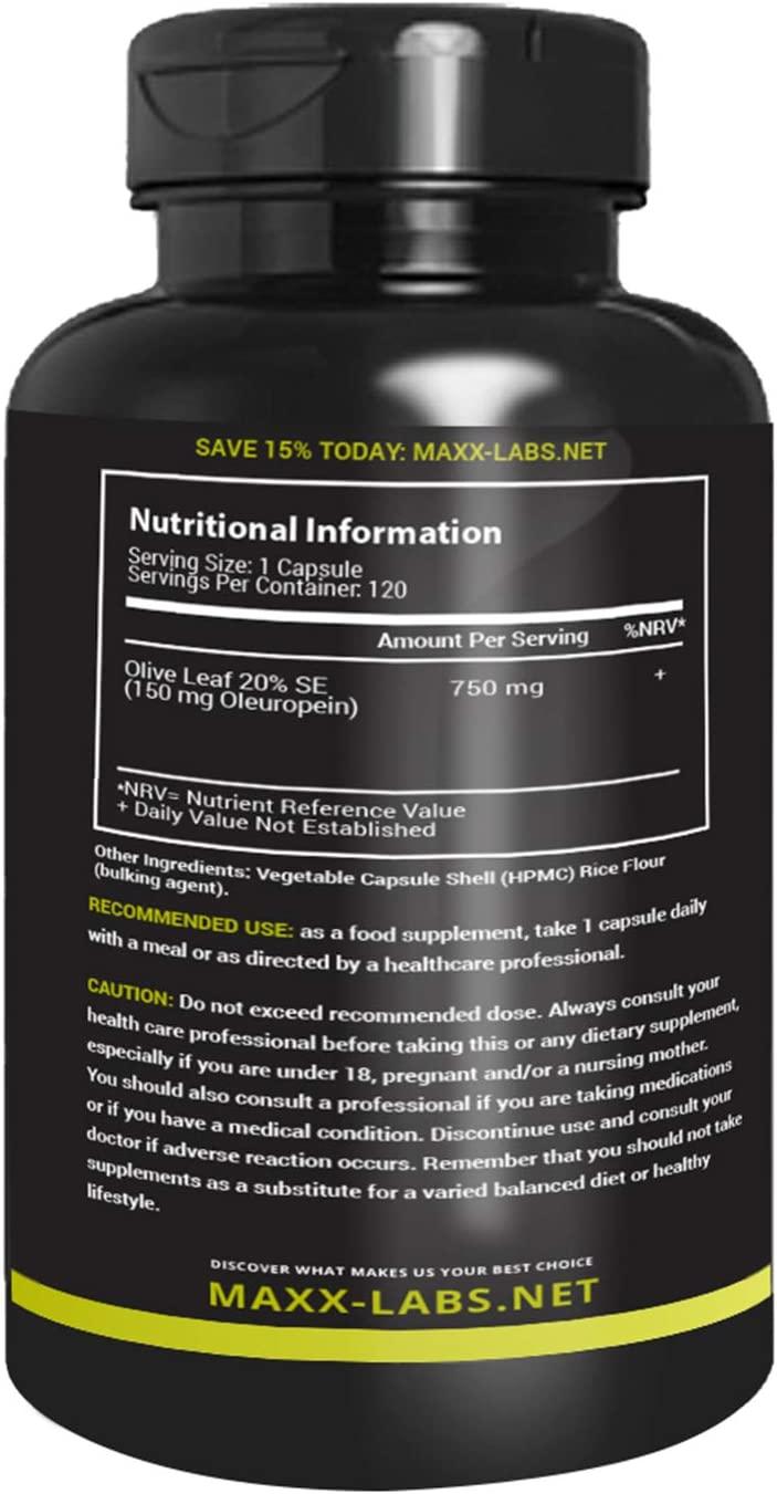 Best Olive Leaf Extract 750mg/120 Capsules Super Strength Oleuropein