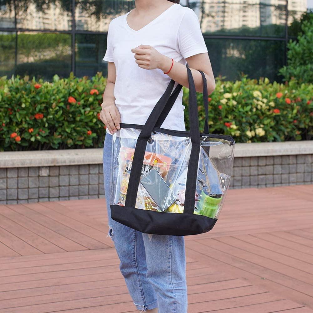 Large Clear Tote Bag, Fashion PVC Shoulder Handbag for Women, Clear Stadium  Bag for Security Travel,Shopping,Sports and Work Black