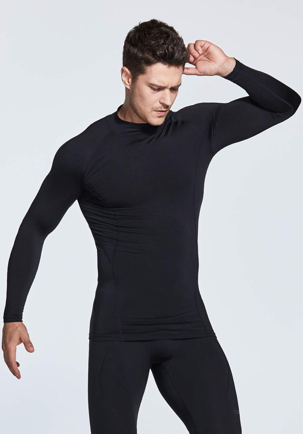 Mens Hoodie With Face Mask Turtleneck Compression Tee Tops Running