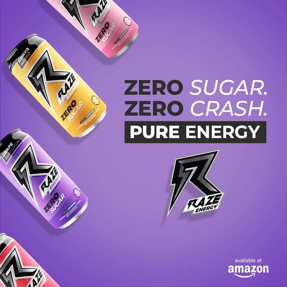Raze Zero Sugar Energy Drink, 300mg Caffeine, Zero Calories, Sugar Free
