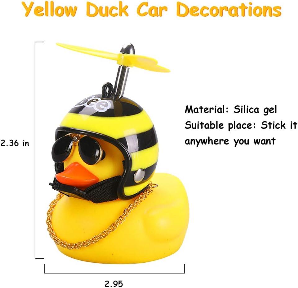 wonuu Rubber Duck Car Ornaments, 2Pcs Yellow Duck Car Dashboard Decorations  Squeeze Duck Bicycle Horns with Propeller Helmet Shark&bee