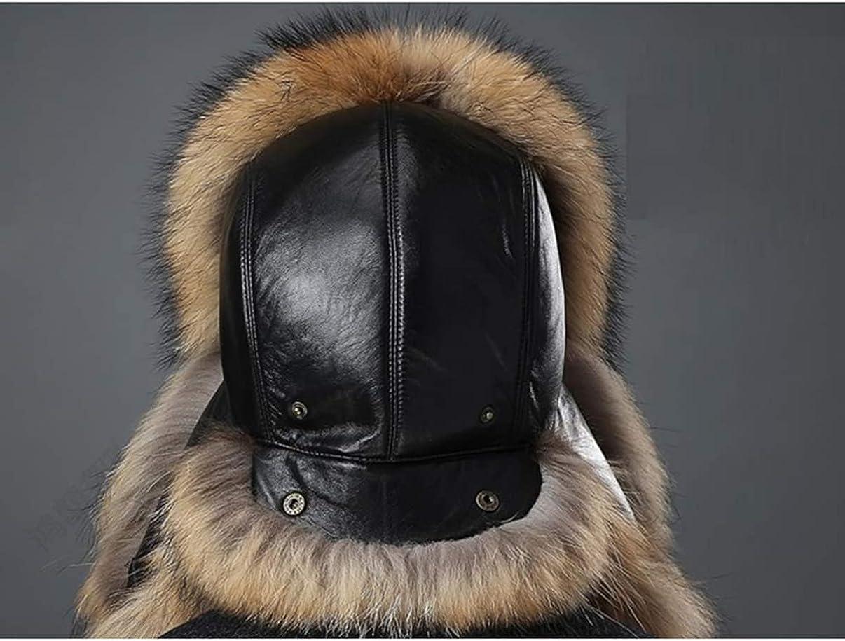 XUYUZUAU Mens Fox Fur Hat Winter Genuine Leather Russian Ushanka