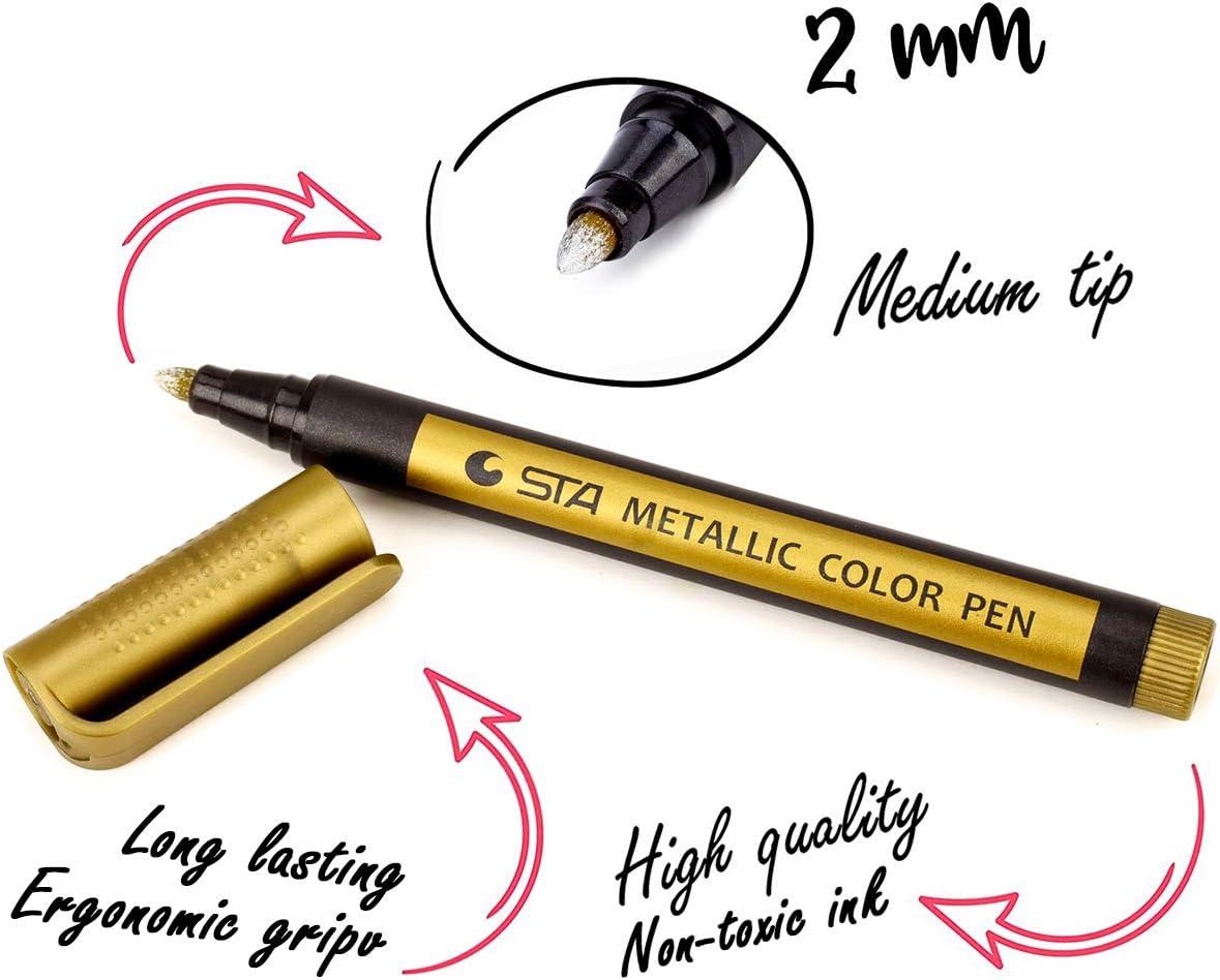 Penkacia Metallic Marker Pens Set of 5 - Water Based Safe Scrapbook  Metallic Paint Markers for Black Paper, Rock,Ceramic, Card Making, Metal  and Glass
