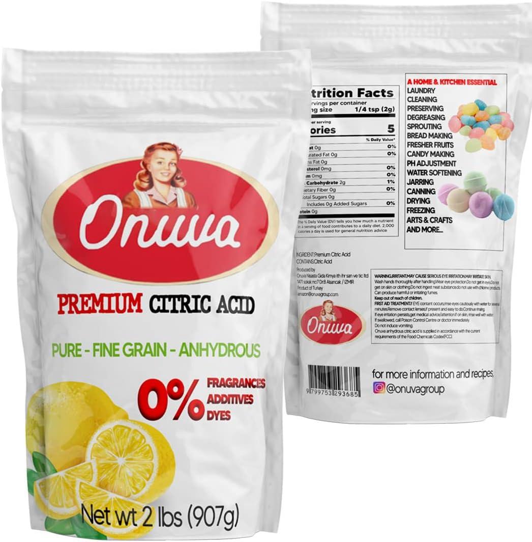 Onuva Citric Acid 2 Pound,Pure Food Grade,NON-GMO Project VERIFIED,Flavor  Enhancer & All-Natural Preservative
