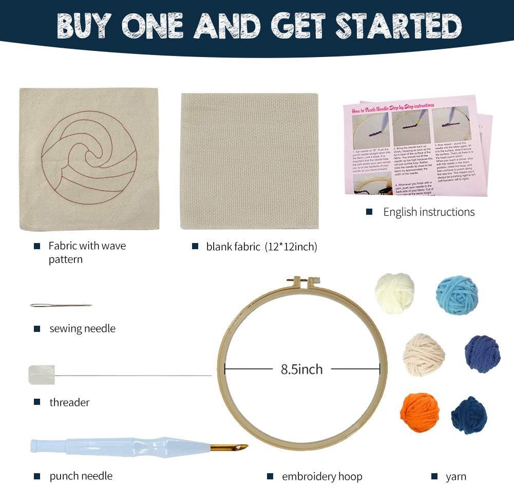  Punch Needle Embroidery Starter Kits Punch Needle Tool Threader Fabric  Embroidery Hoop Yarn Rug Punch Needle : Arts, Crafts & Sewing