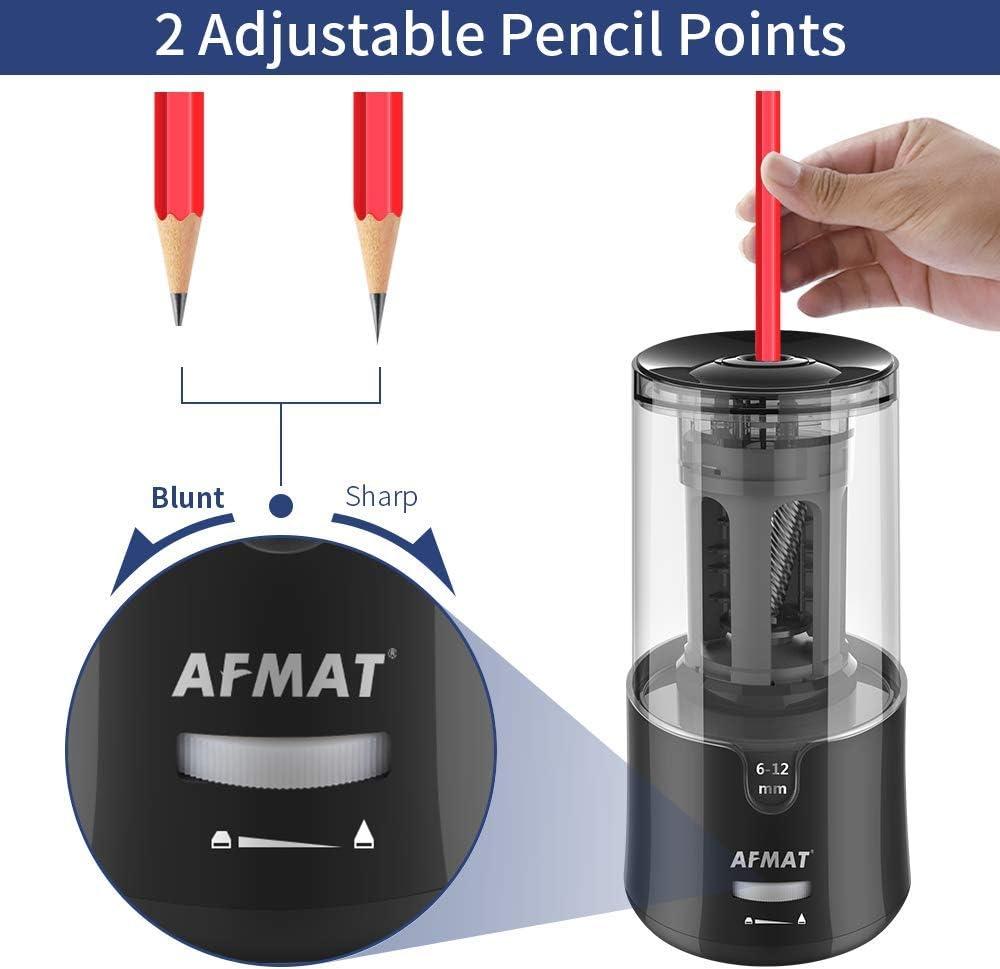 AFMAT Electric Pencil Sharpener for Colored Pencils Auto Stop Super Sharp &  Fast Electric Pencil Sharpener Plug in for 6-12mm No.2/Office/Home-Black