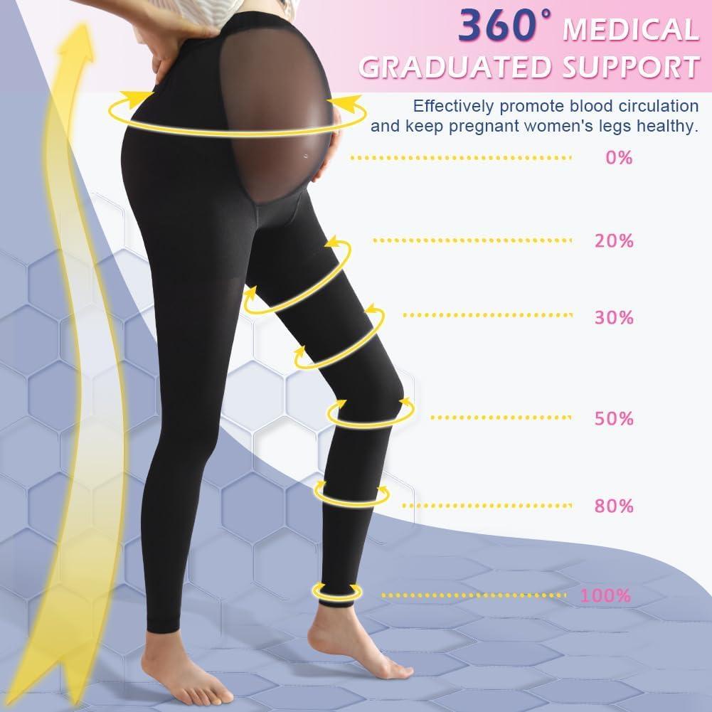 Maternity Medical Compression Tights by Beister 20-30mmHg Graduated Support  Pregnancy Legging with Button Elastic Band & Abdominal Protection Footless  High Waist Compression Pantyhose for Varicosity Black S