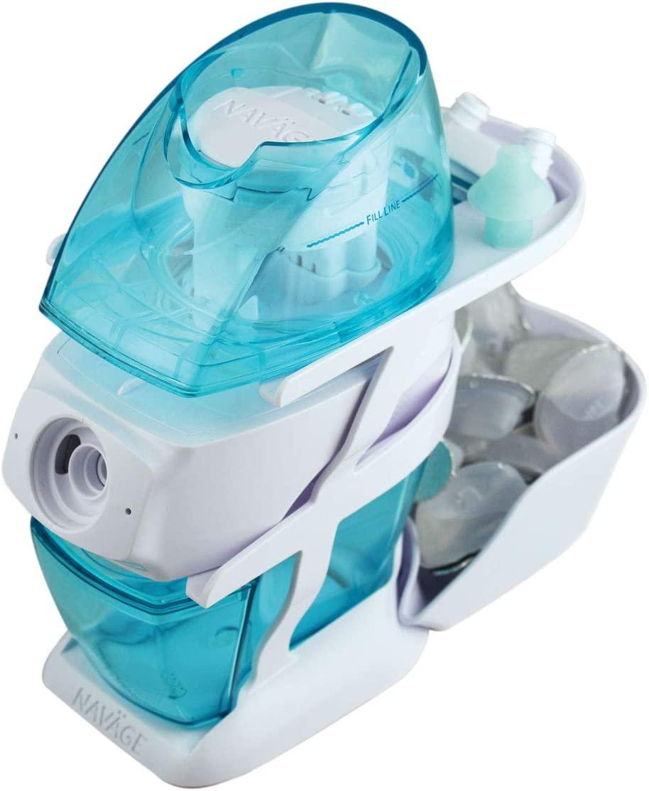 Navage Nasal Care Deluxe Bundle: Navage Nose Cleaner with 20 SaltPods,  Countertop Caddy, and Travel Bag. 142.85 if Purchased Separately. Save  22.90. for Improved Nasal Hygiene (Sky Blue)