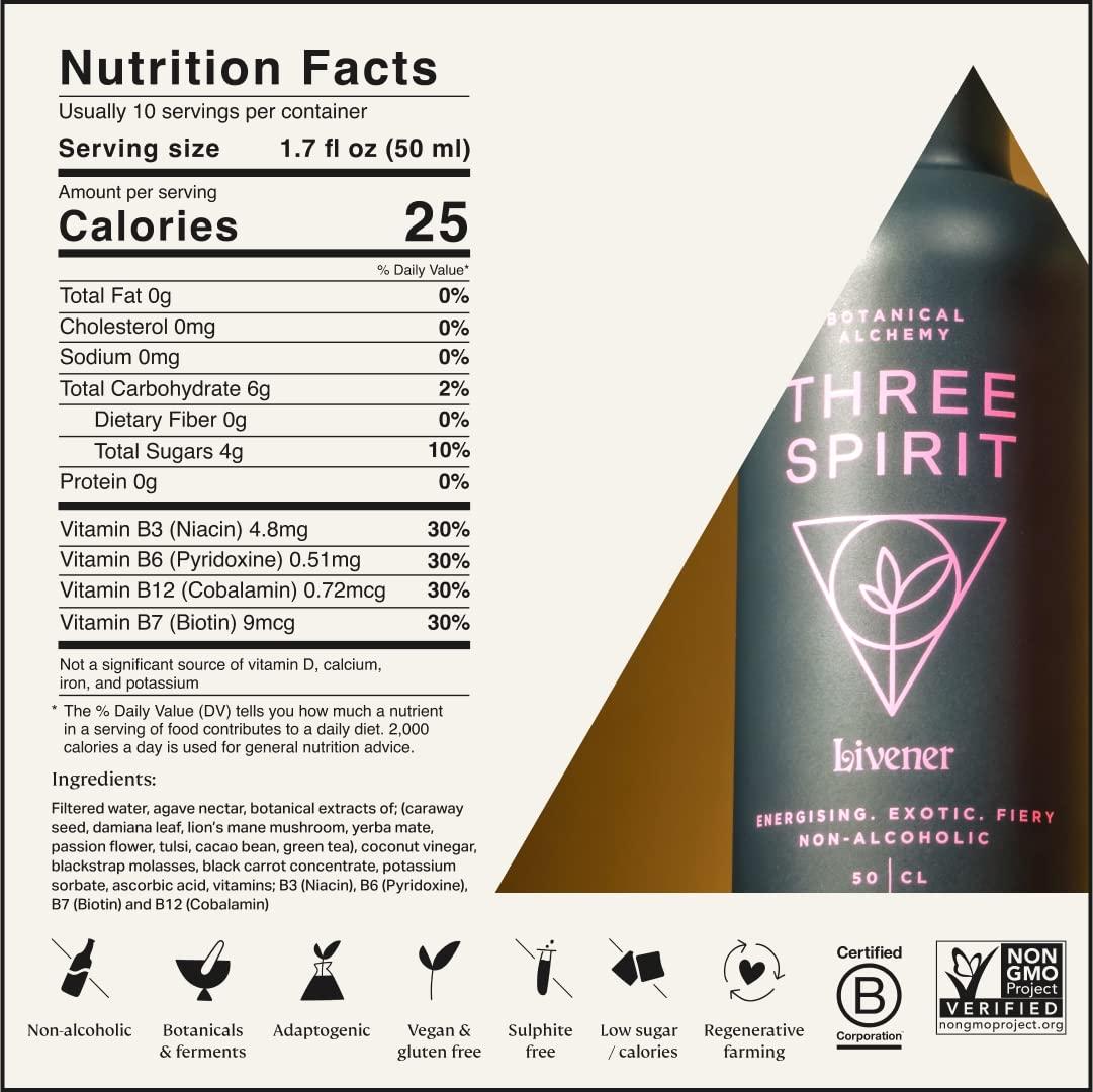 Three Spirit Non-Alcoholic Alternative Spirit- The Livener, 50cl ...