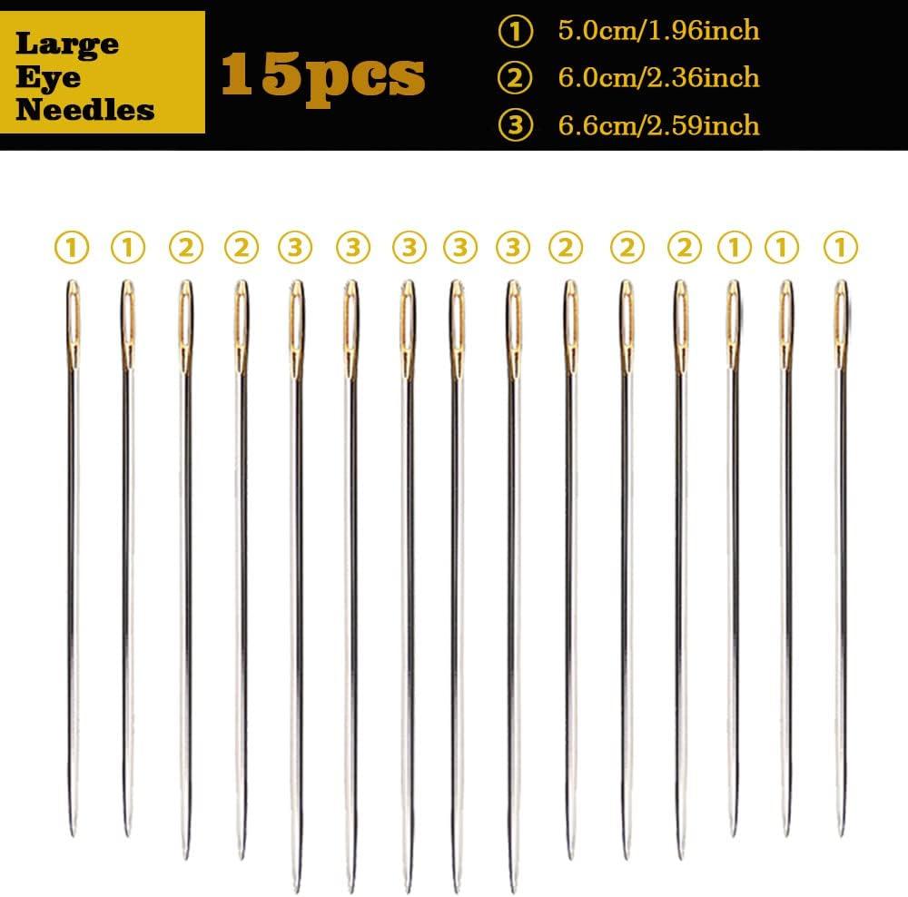 24 Pieces Self Threading Needles Easy Threading Needles and 4 Pieces  Large-Eye Hand Sewing Needles with 2 Pieces Wooden Needle Case for Storing
