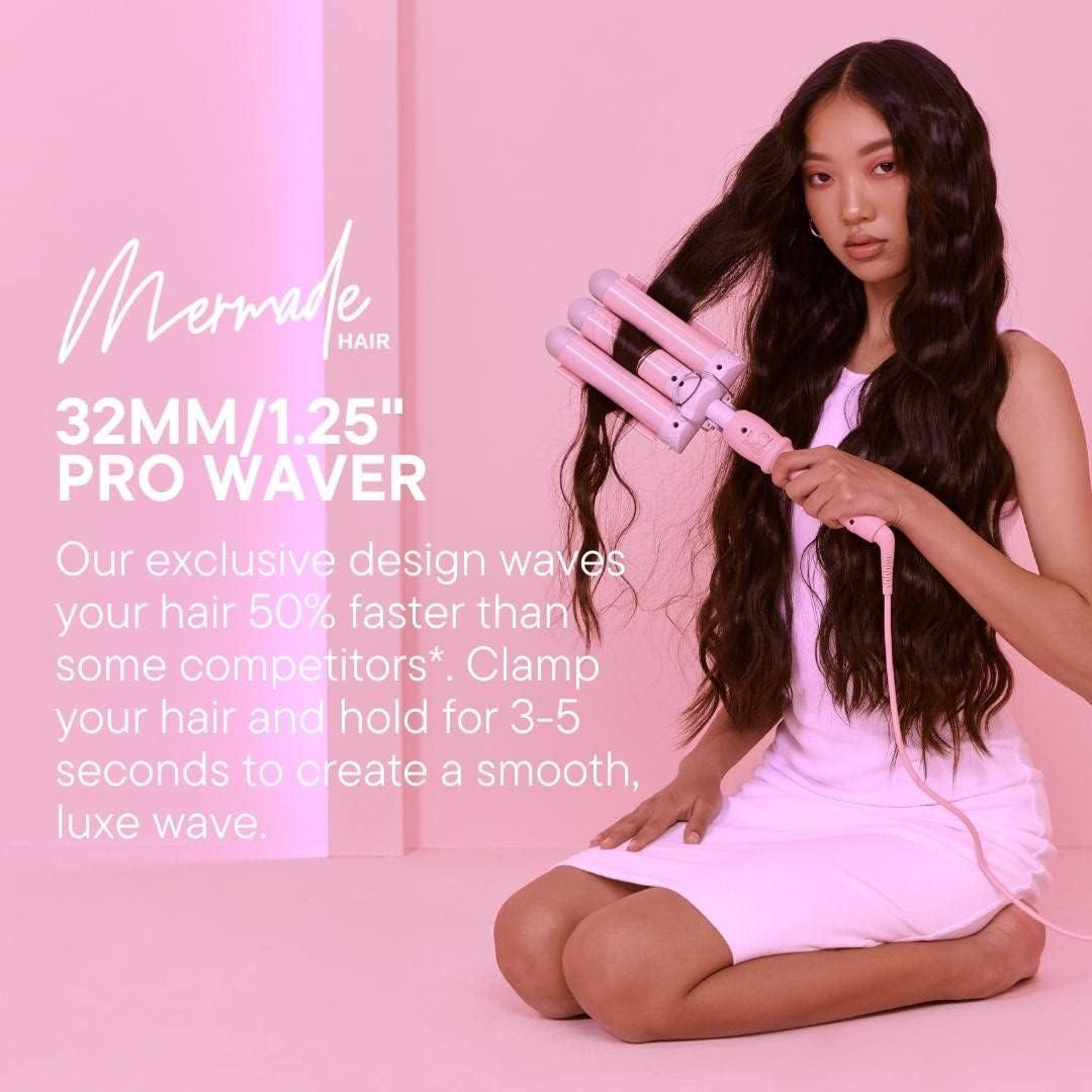 Mermade Hair PRO Waver 32mm Pink | Triple Barrel Deep Waver