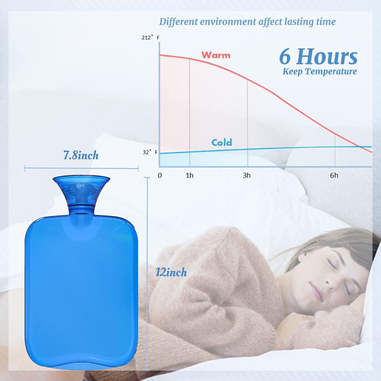 Attmu Knitted Hot Water Bottle with Cover 2 Liter Transparent Rubber Hot Water Bag, Blue