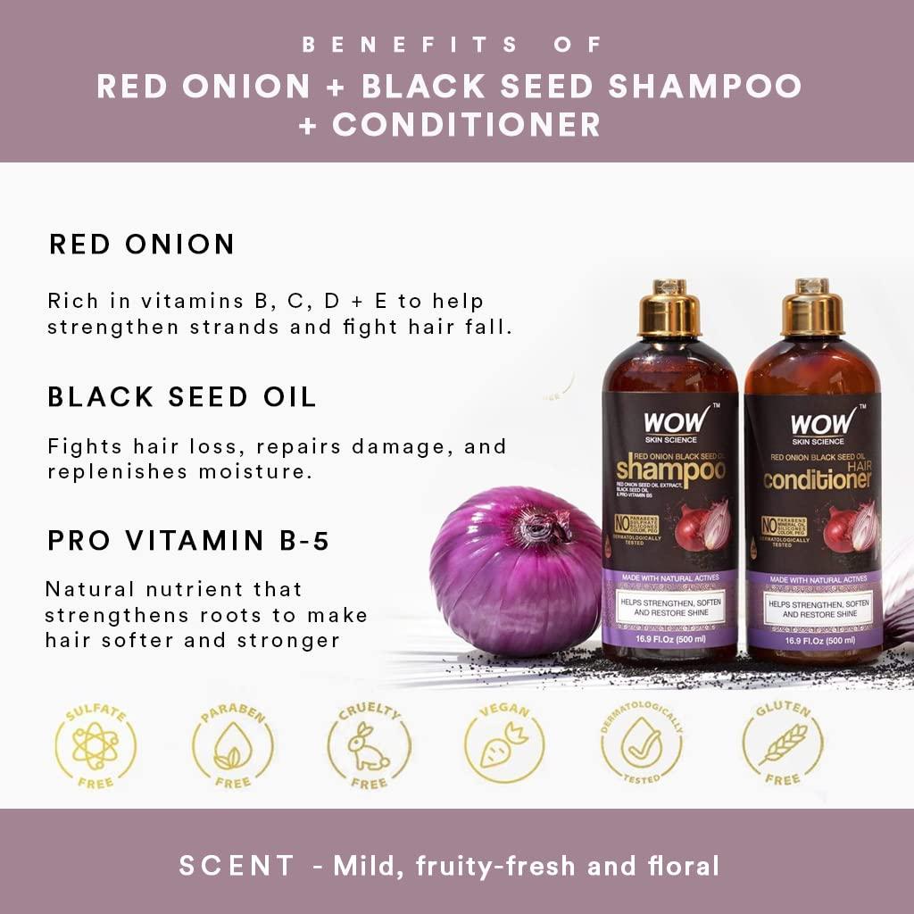 Wow Skin Science Red Onion Black Seed Oil Shampoo + Hair Conditioner 2  Piece Kit