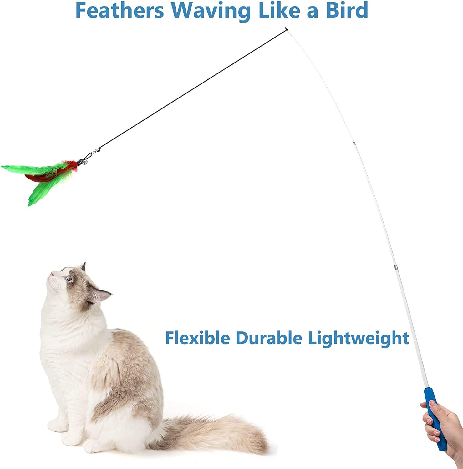 Cat Toys Kitten Toys, Interactive Cat Toy 2pcs Retractable Cat Wand Toy &  7pcs Natural Cat Feather Teaser Toys Refills, Telescopic Cat Fishing Pole  Toy for Indoor Cats Gifts, Kitty Toys for