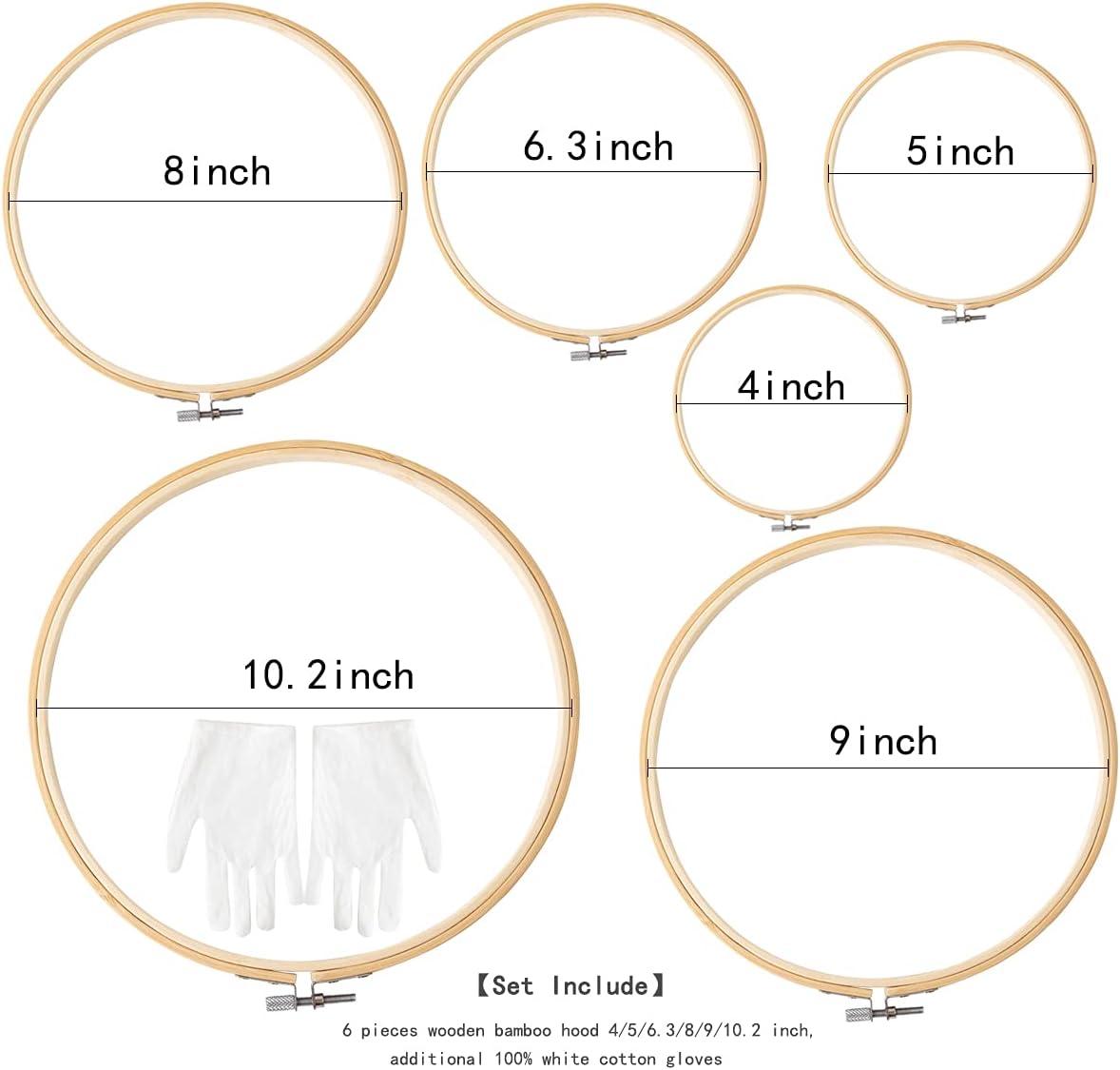 Matchne Embroidery Hoop 6PCS 4Inch to 10Inch Easily Loosen/Tighten Cross  Stitch Supplies & Needlework Supplies Bamboo Wooden Hoops for Crafts 1 Pack  (Total 6pcs)