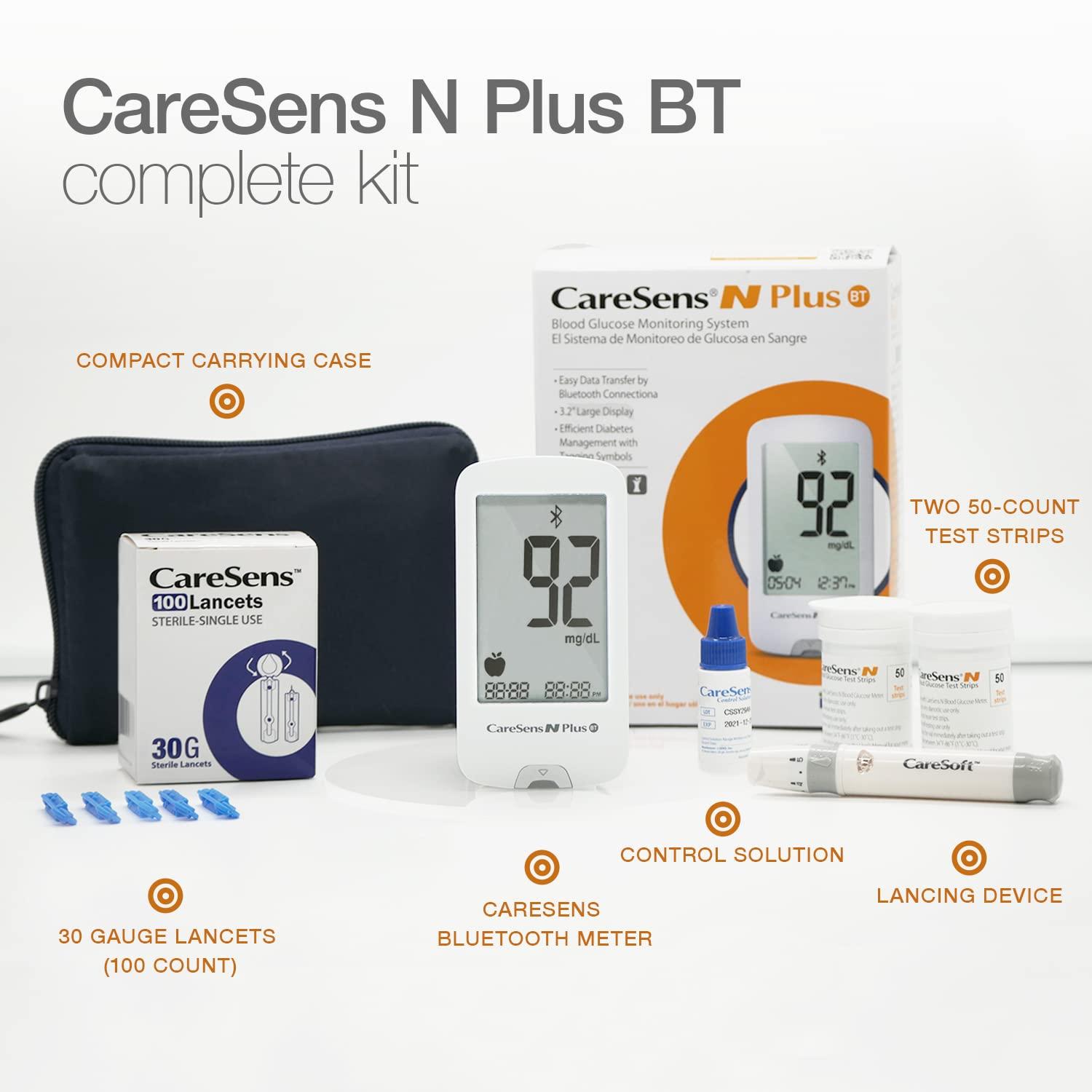 CareSens N Plus Bluetooth Blood Glucose Monitor Kit with 100 Test ...