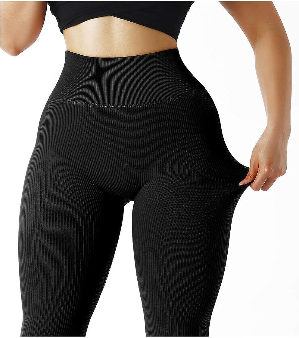 Women's High Waist Thick Seamless Ribbed Stretchy Leggings Bottoms Size