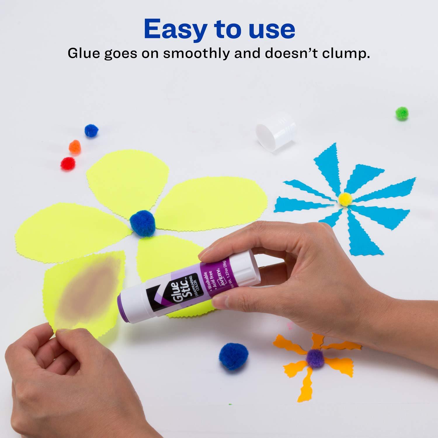 Avery Glue Stick Disappearing Purple Color Washable Nontoxic 1.27 oz.  Permanent Glue Stic 6pk (98071) 6 pack