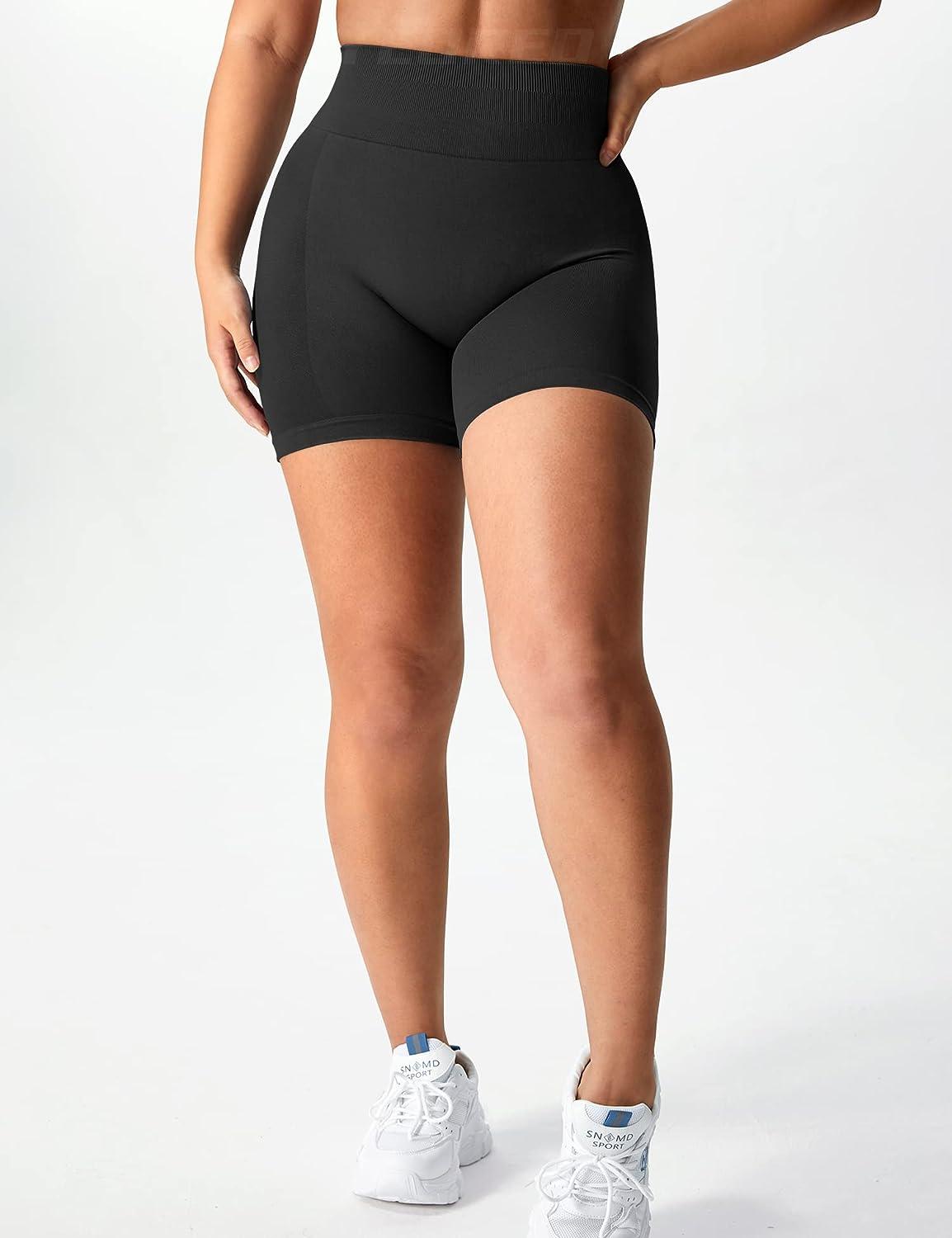 YEOREO Women Seamless Scrunch Workout Shorts High Waisted Intensify Running  Gym Yoga Workout Black Medium