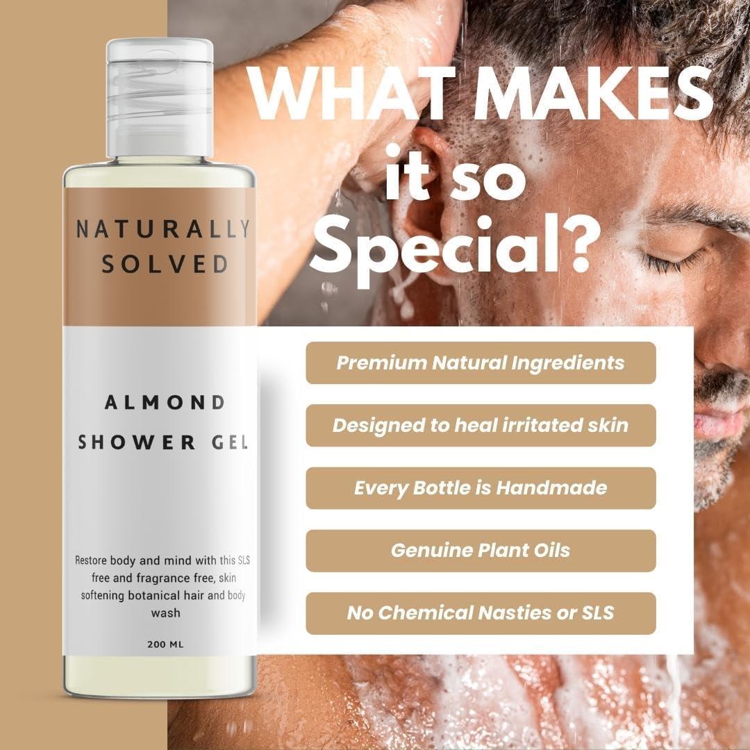 Almond Shower Gel (200ml) by Naturally Solved Anti Fungal Body Wash