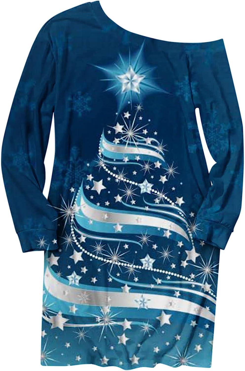 Christmas Women's Slant Collar Hollow Printed Blouse - Off The Shoulder  Pullover Top, XX-Large Blue | Buy Now with Express International Delivery |  GoSupps.com