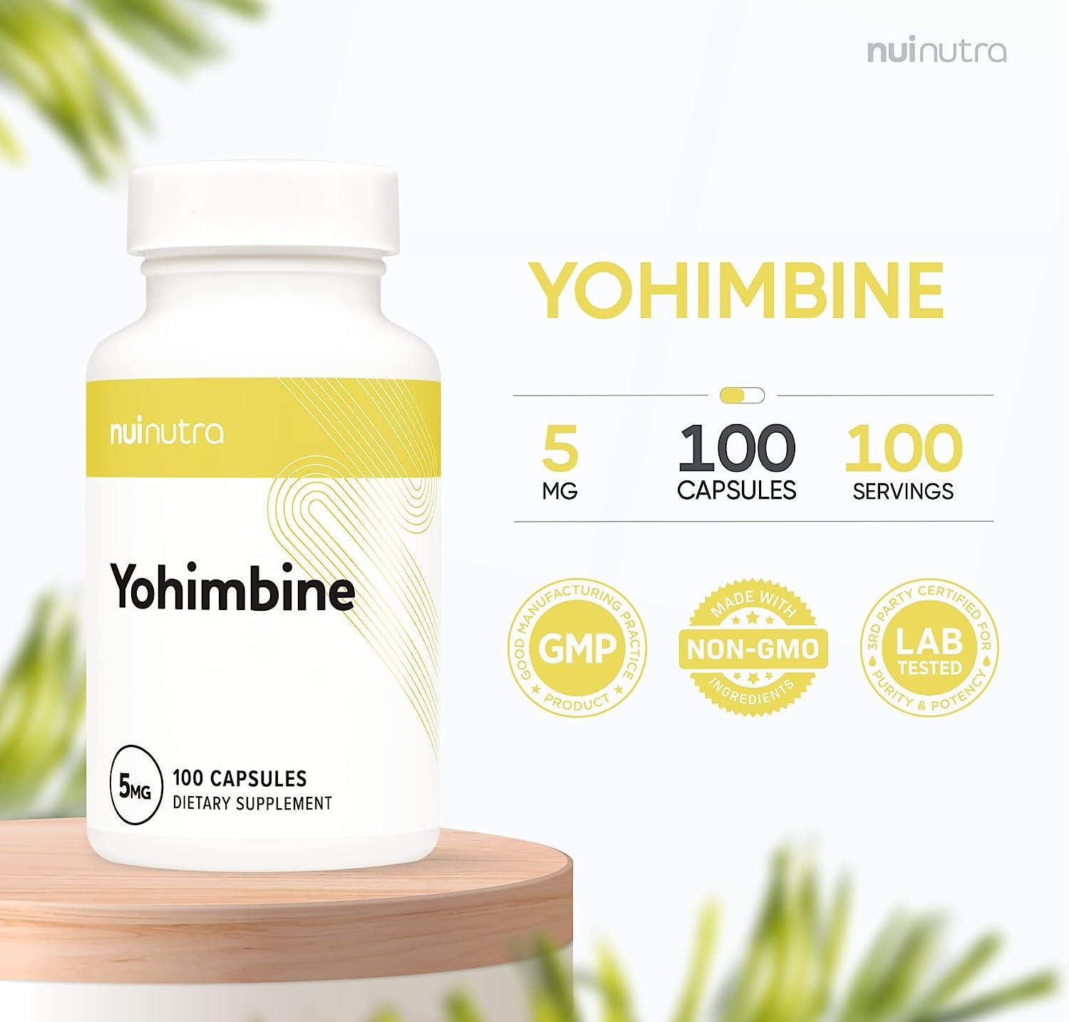 Nui Nutra Yohimbine HCl Extra Strength Supplement 5mg 100 Capsules