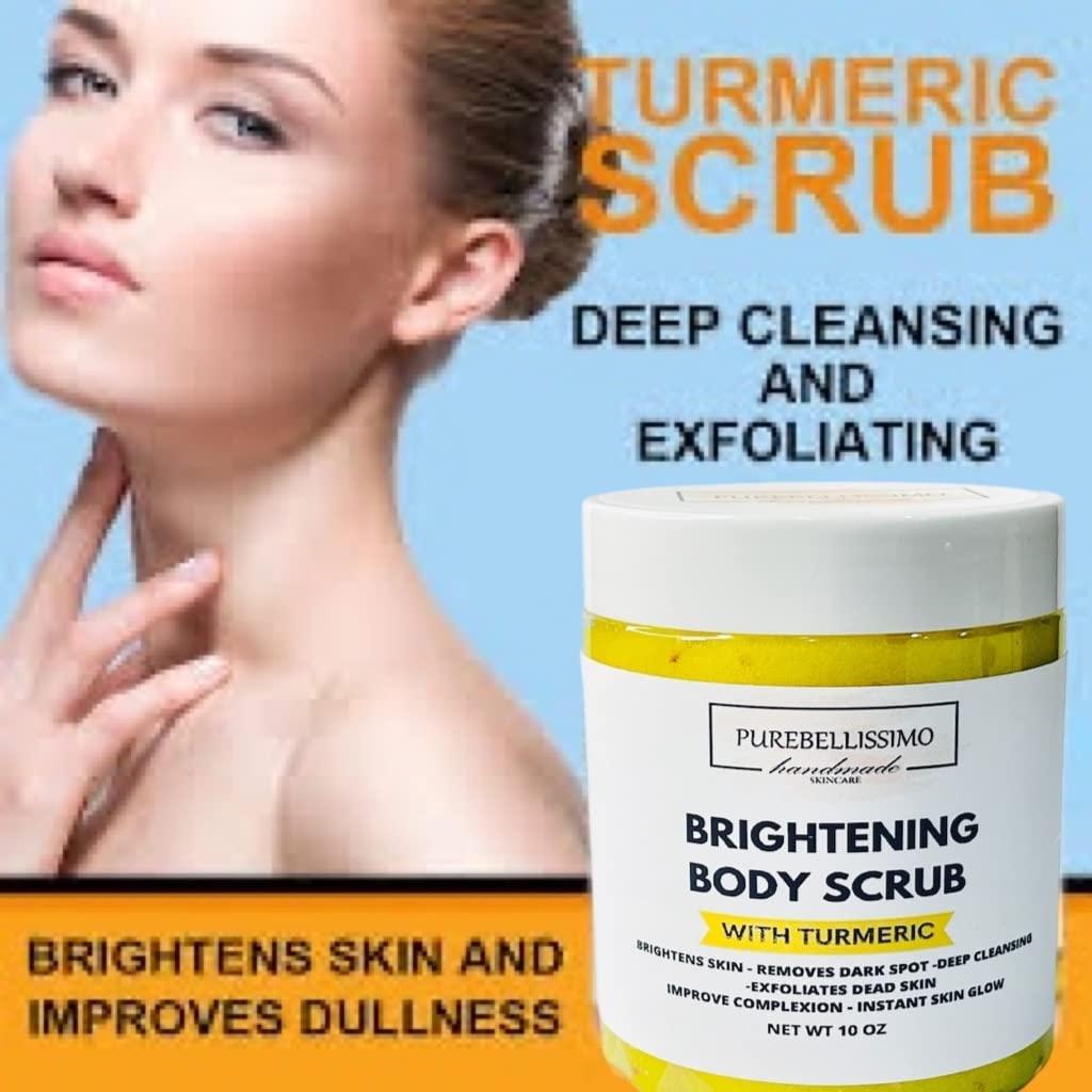 Turmeric Skin Brightening Scrub for Dark Spots, Dark Inner Thighs Bikini  Area Underarms, Natural Exfoliating Turmeric Face Scrub ALL NATURAL 10OZ