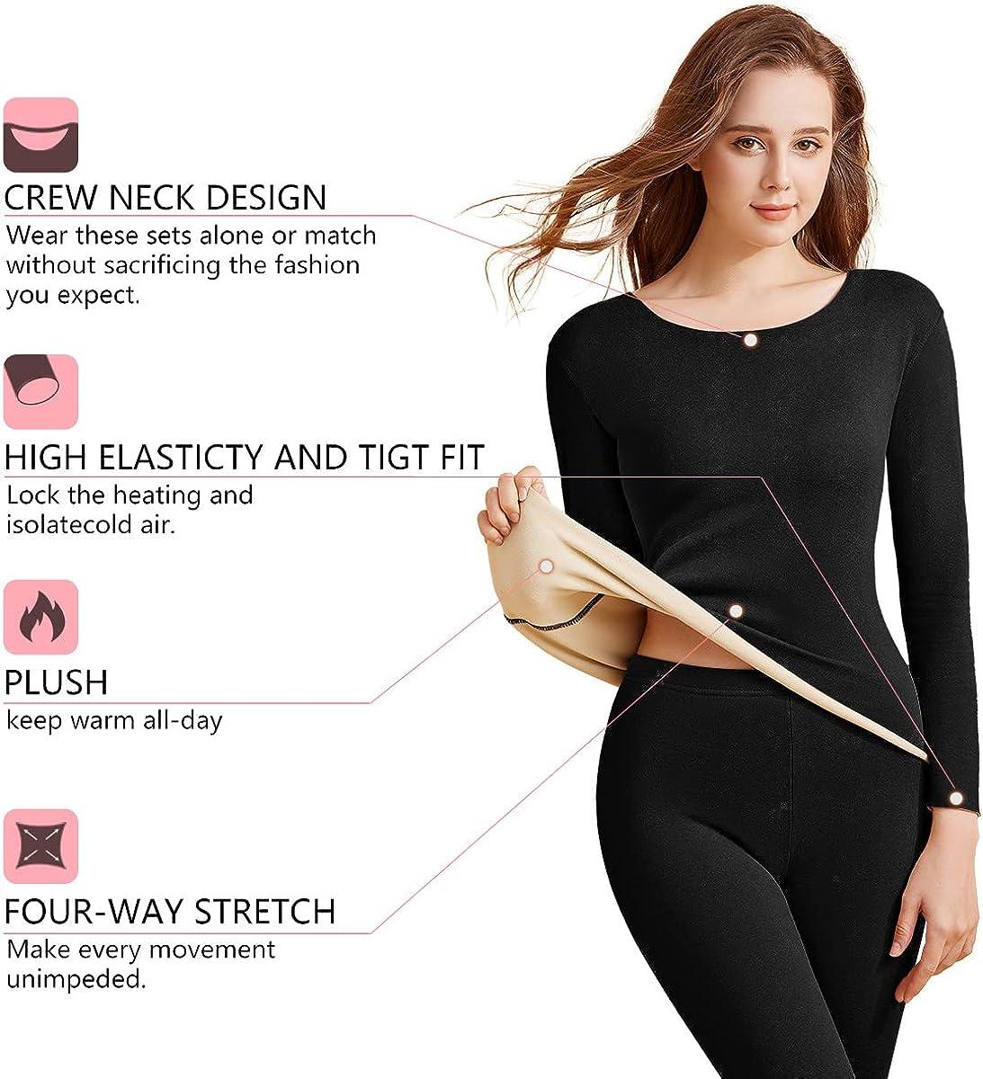 Merdia Thermal Underwear for Women Long Johns Base Layer Stretch Soft  Thermal Top and Bottom Set for Winter Black Medium
