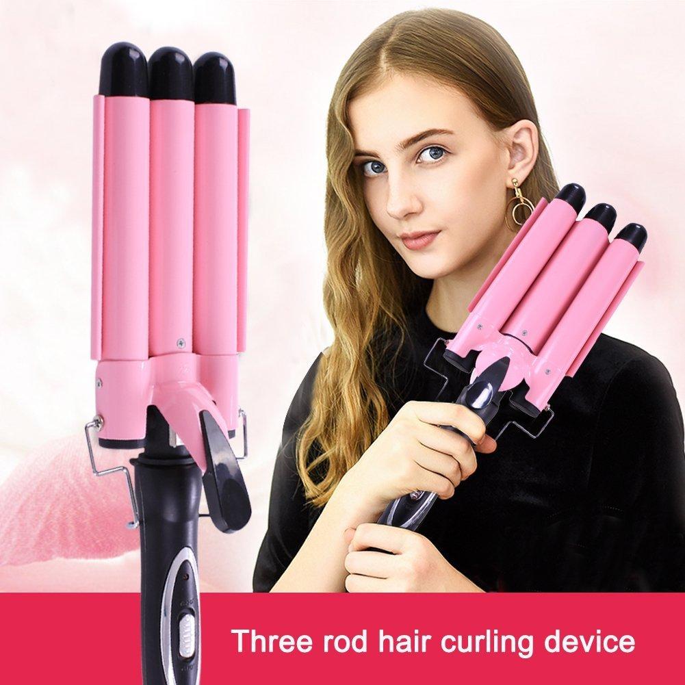 Hair Curling Iron, Portable Temperature Adjustable 3 Barrels Ceramic Wave  Iron Wand Curler DIY Curly Hair Styling Tools (22mm)