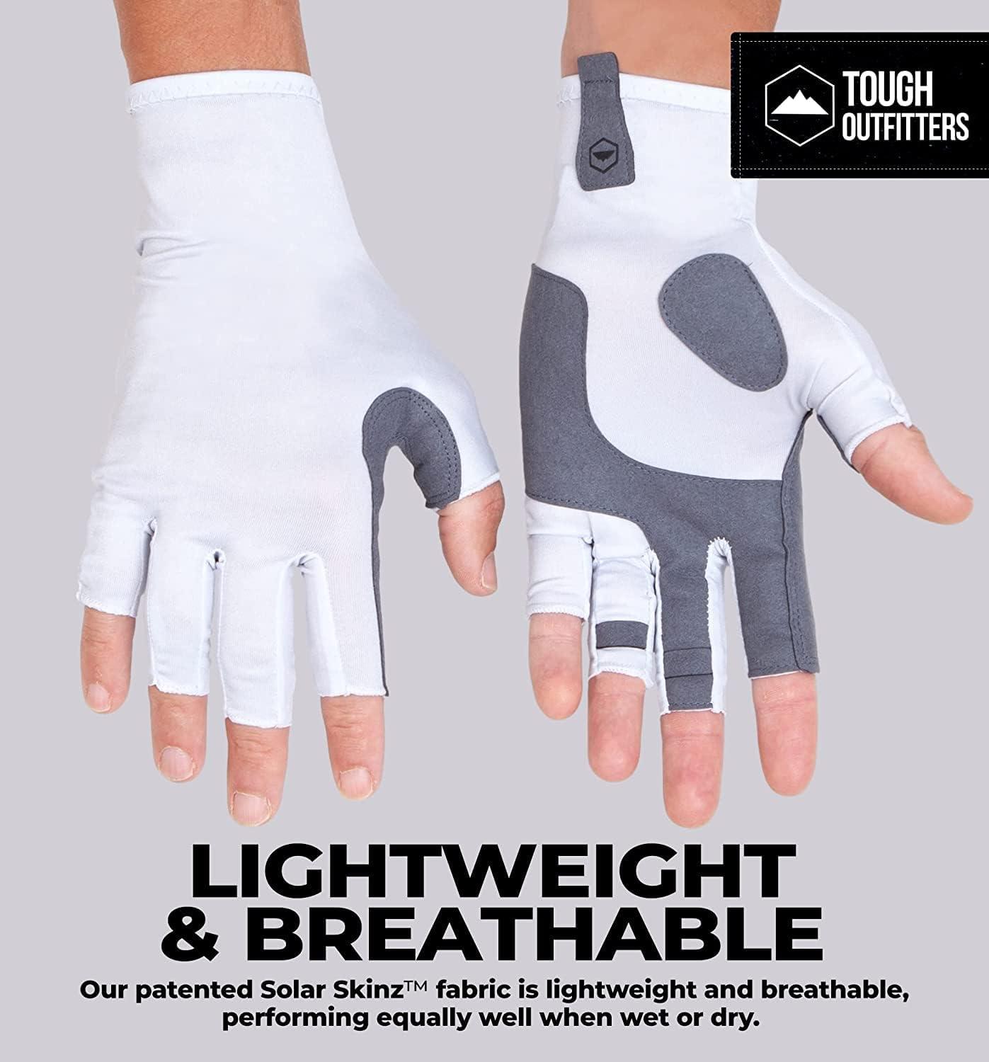 Tough Outdoors UV Fishing Gloves - Fingerless Fishing Gloves Men & Women -  UPF 50+ Sun Gloves - UV Protection Kayaking Gloves - Sun Protection Fishing  Gloves - Paddling Gloves & Sailing Gloves L / XL White