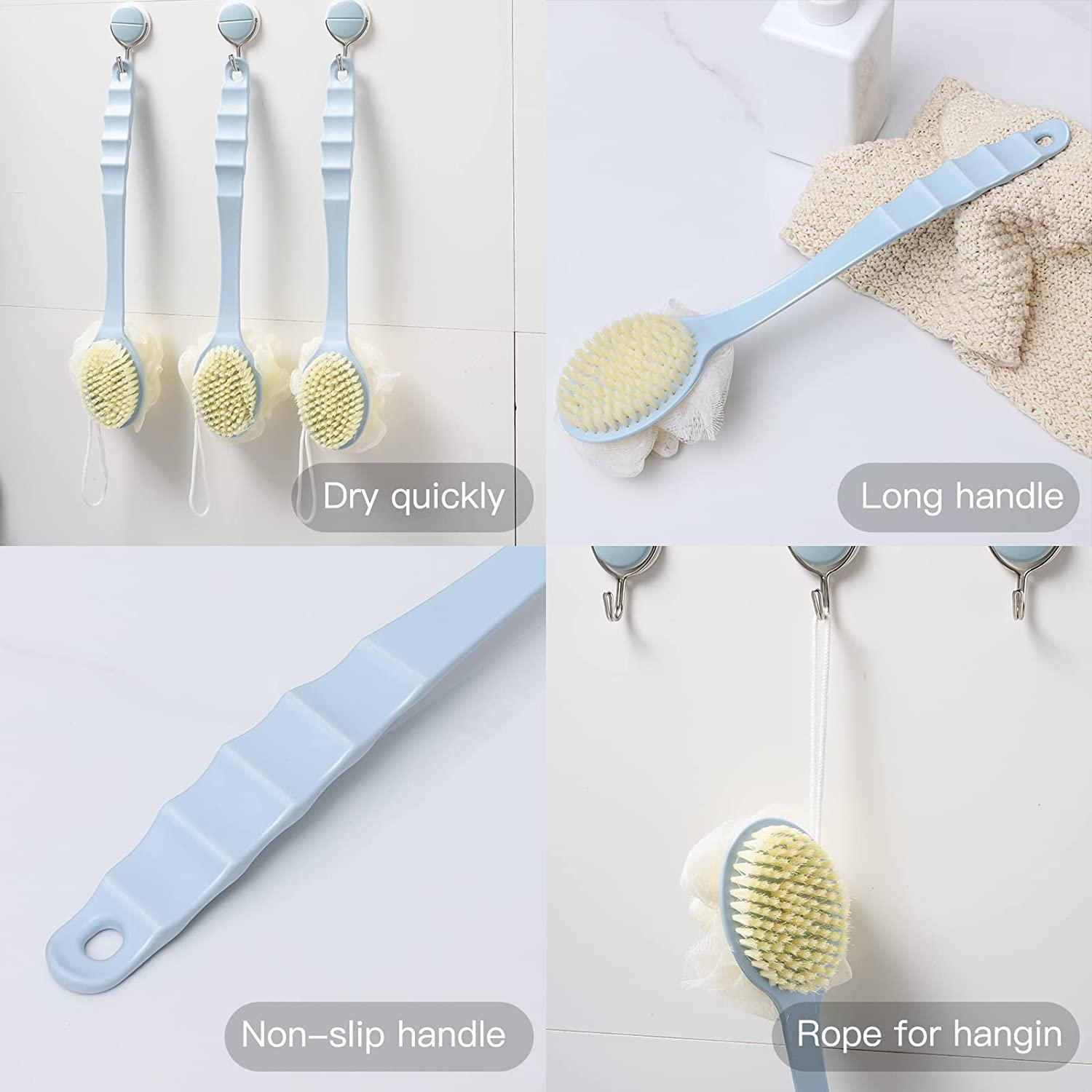3Pack Back Shower Body Brushes for Wet or Dry Double Side Long Handle