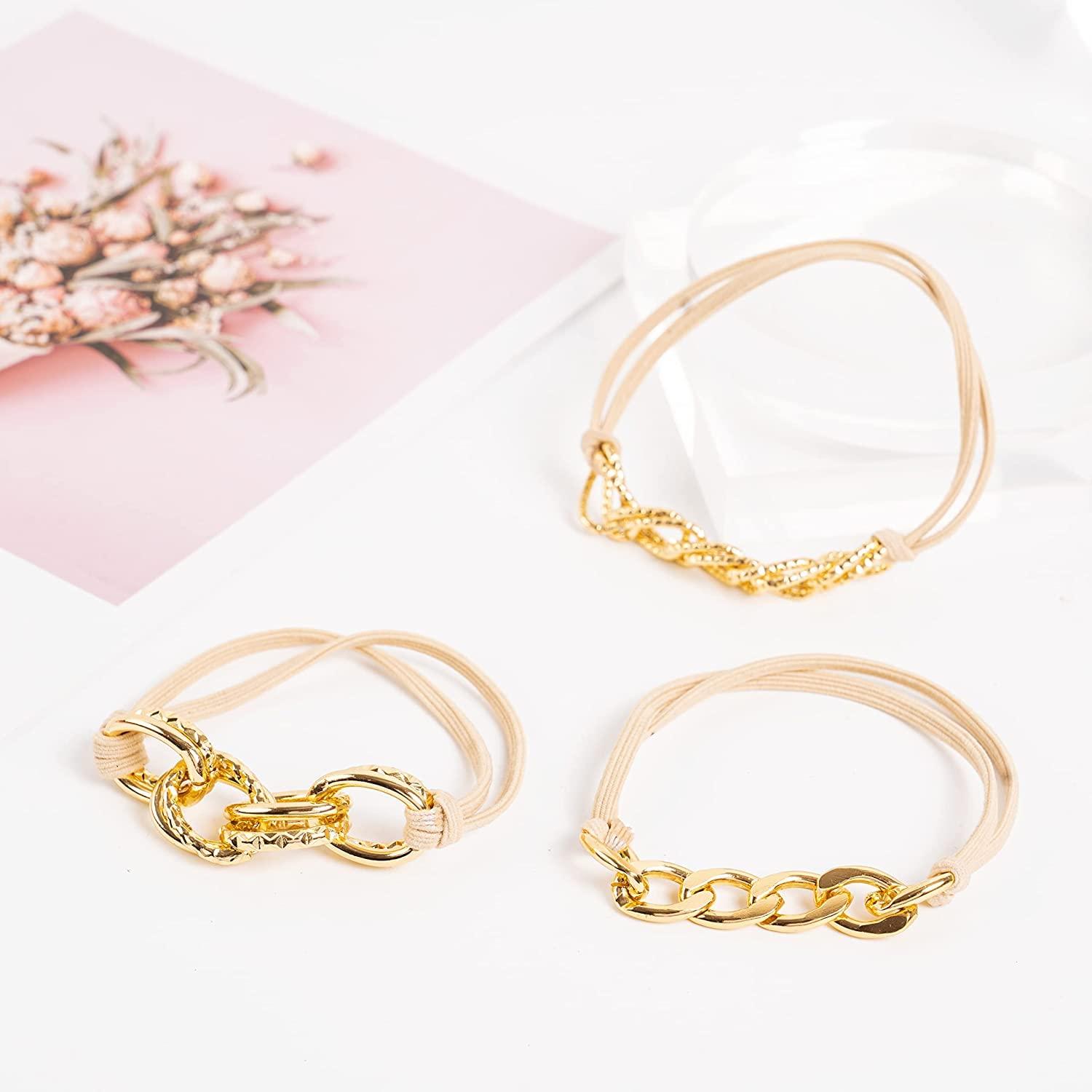 Gold Bracelet Hair Ties With Gold Elastics Hair Ties 3 PCS Gold Hair