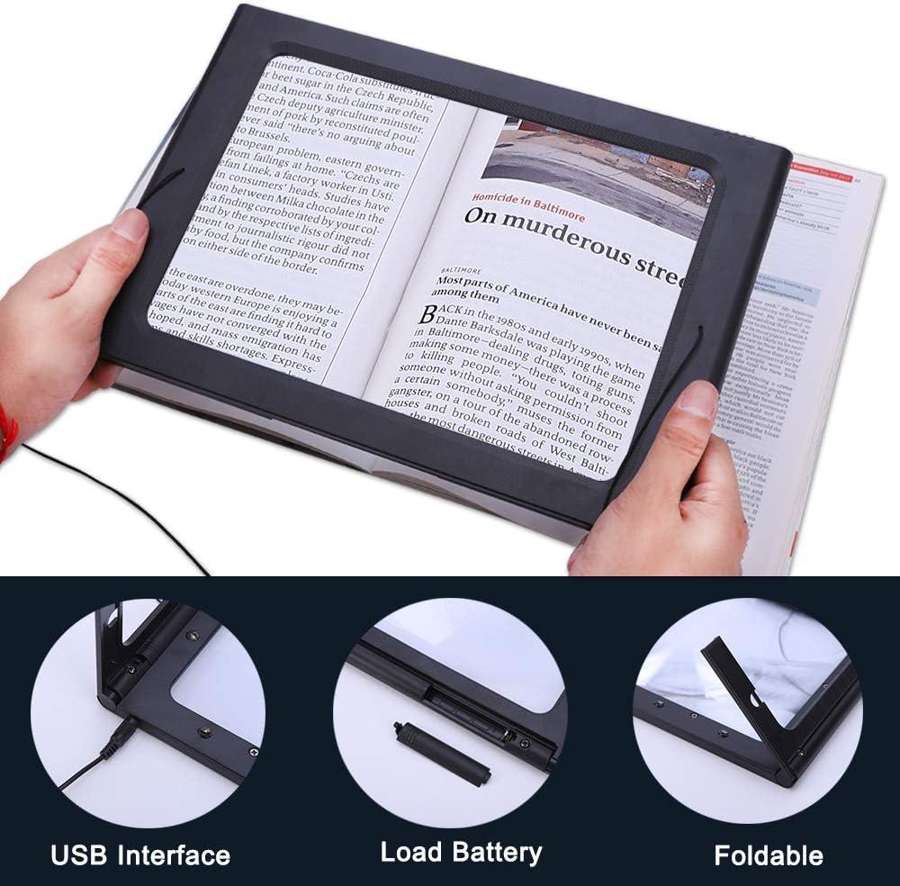 3X Large Hands-Free Magnifying Glass Full-Page Magnifier LED
