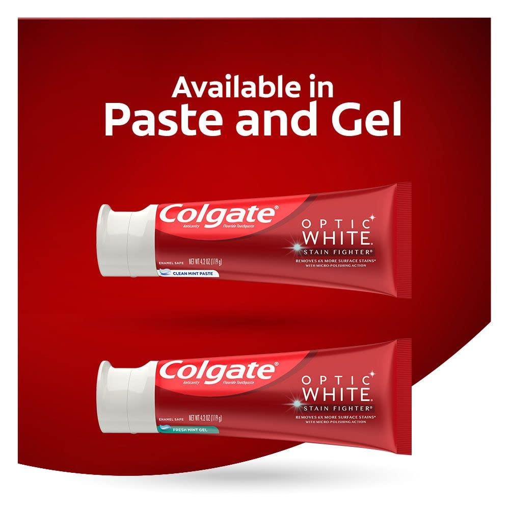 Colgate Optic White Whitening Toothpaste, Stain Fighter, Mint, 4.2 Oz