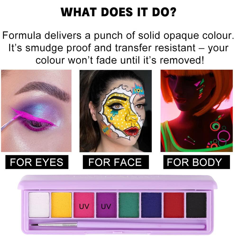 Yeweian 8 Colors Water Activated Eyeliner Palette Liquid Eyeliner Colorful  Set Hydra Graphic Eyeliner Makeup Neon Face Paint UV Glow Black White Red  Face Body Paint Clown Makeup Kit (02)