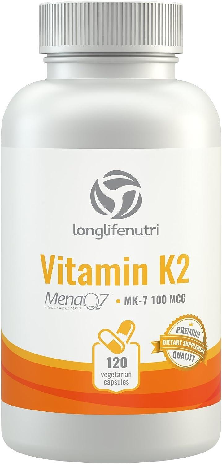 Vitamin K2 MK7 100 Mcg with MenaQ7 120 Vegetarian Capsules From
