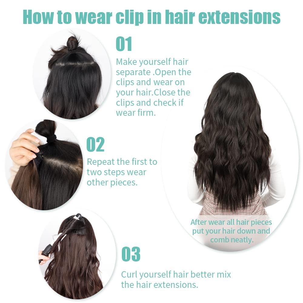 KooKaStyle Clip in Long Wavy Synthetic Hair Extension 20 Inch 4PCS